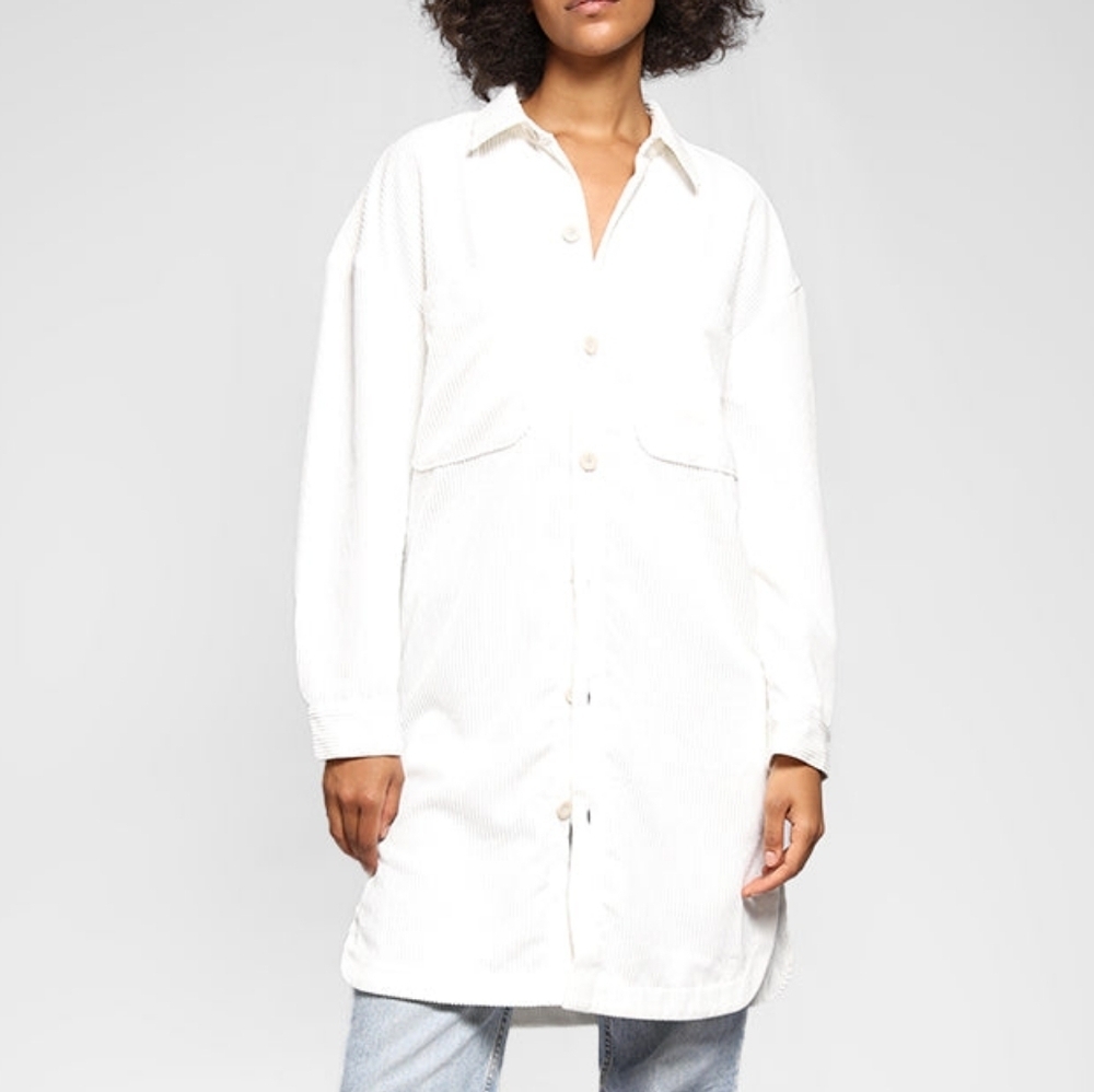 THE RANGE Striped Knee-Length  Longline Corduroy Shacket Dress In Light Shell